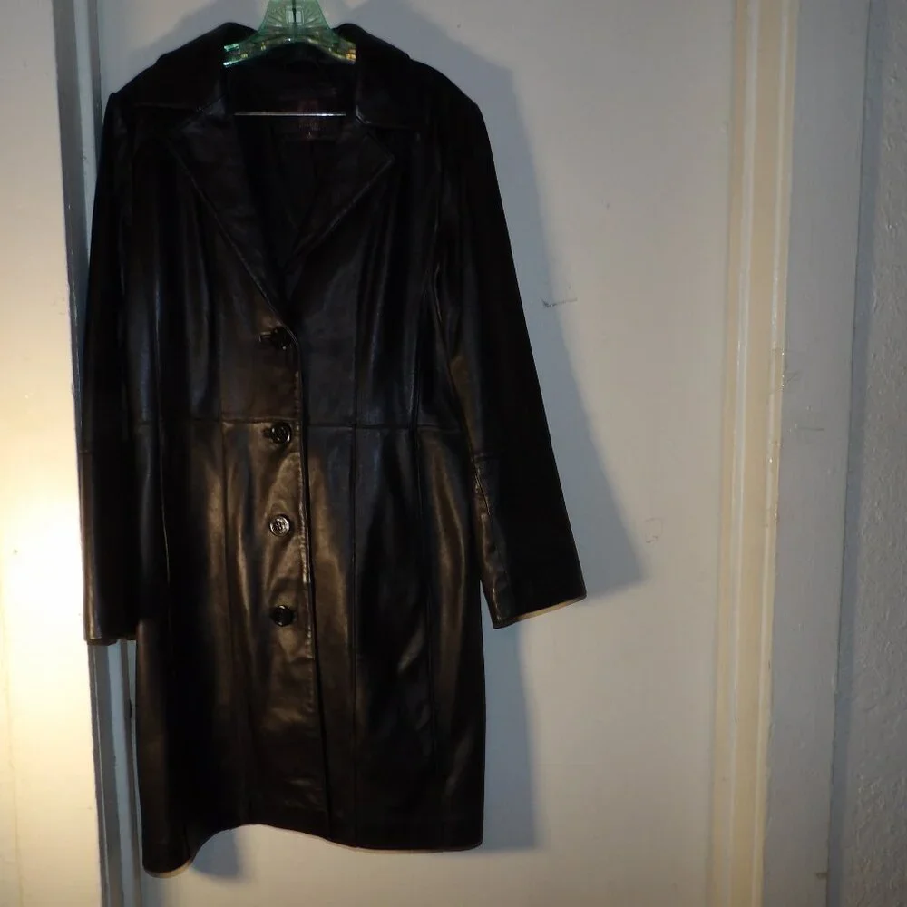 Anne Klein Supple 100% Leather Trench Coat Sz L - Picture 1 of 5